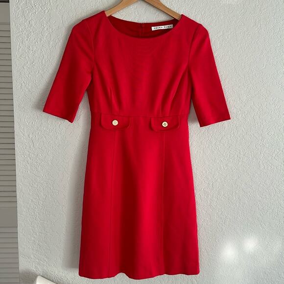 Trina Turk Tomato Red Button Flap Dress Short Sleeve Office Spring Career Prep - Picture 1 of 8